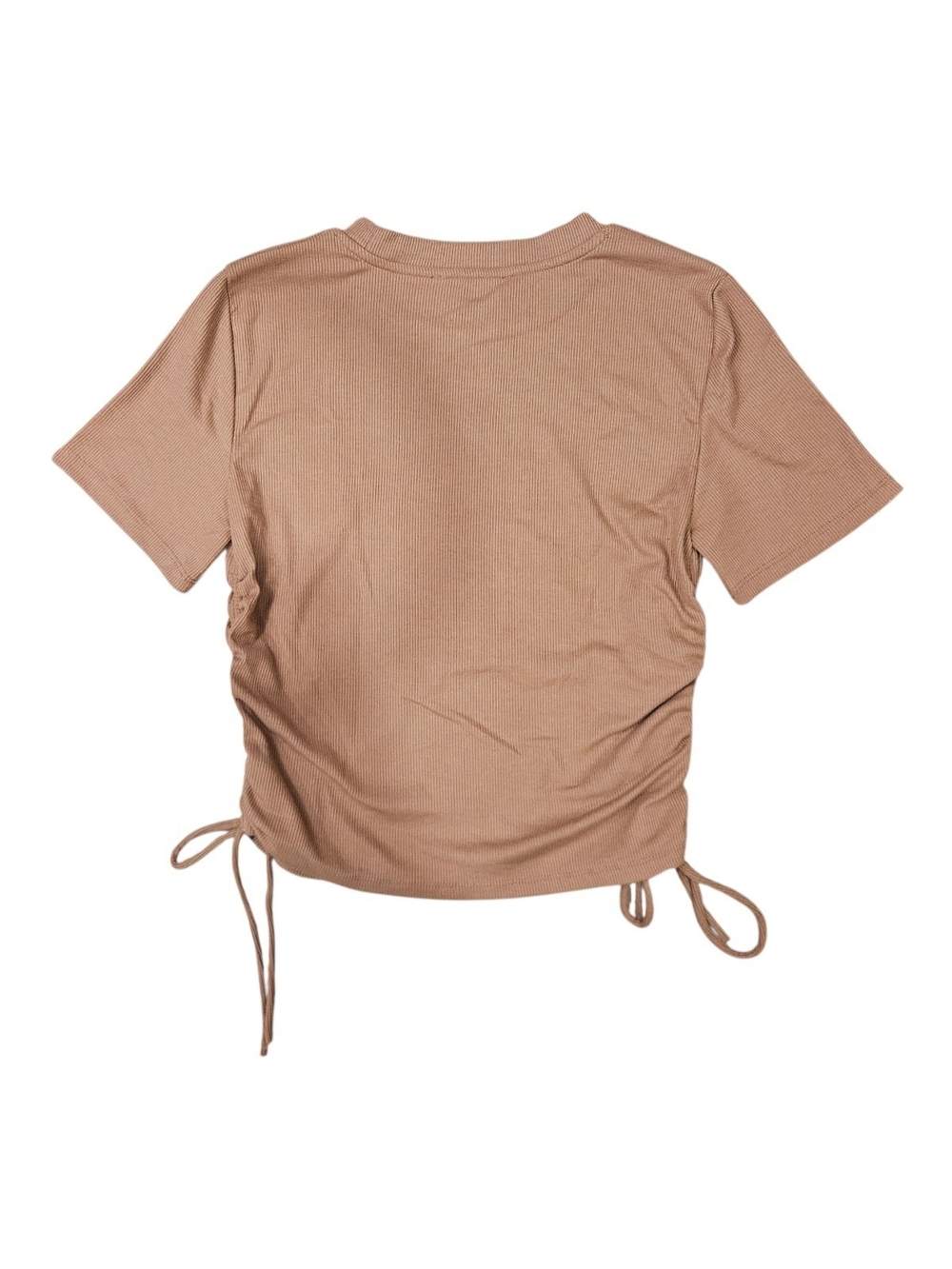 Zara Pink Ruched Side Tie Ribbed Tee - Picture 2 of 4